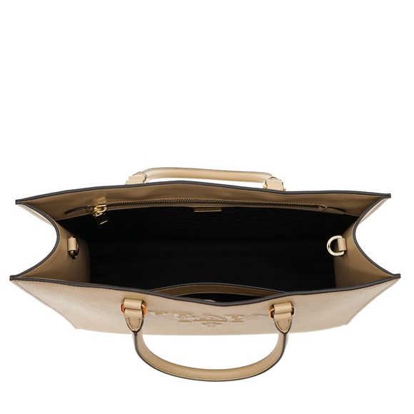 Prada Saffiano Lux Shoulder Bag Beige Leather Embossed Logo 1BA335 New - Picture 6 of 7